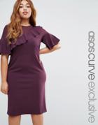 Asos Curve Wiggle Dress With Woven Sheer Panel And Frill Detail - Red