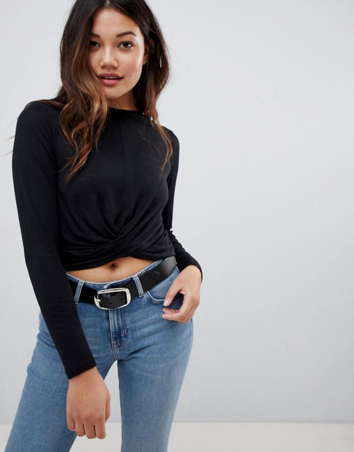Brave Soul Twisty Long Sleeve Top - Black