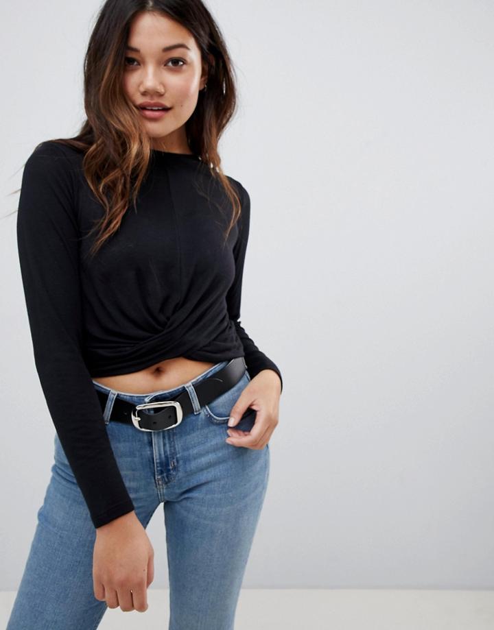 Brave Soul Twisty Long Sleeve Top - Black