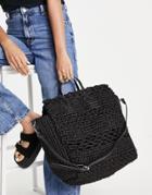 Mango Knit Tote Bag With Strap In Black