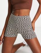 Asos Design Hot Pants In Warped Checkerboard Jacquard - Part Of A Set-brown