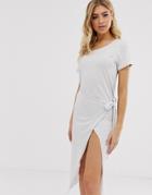 Parallel Lines Wrap Front T-shirt Dress In Gray