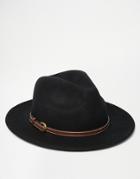Asos Fedora Hat In Black Felt With Faux Leather Band - Black