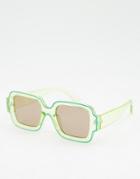 Asos Design 70s Square Sunglasses In Yellow With Green Tramline