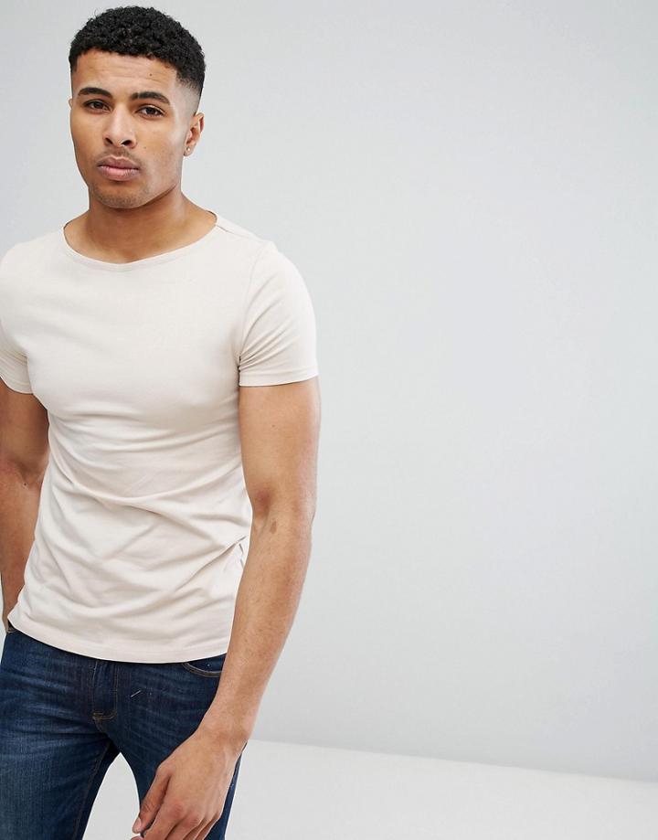 Asos Fitted Fit T-shirt With Boat Neck And Stretch - Pink