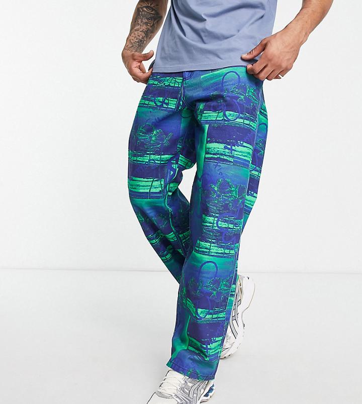 Collusion X014 Printed Baggy Jeans In Blue And Green-multi