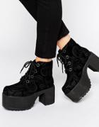T.u.k. Nosebleed Velvet Lace Up Mega Platform Ankle Boots - Black
