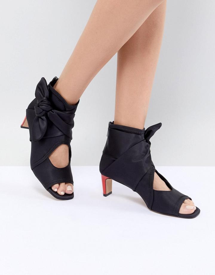 Stradivarius Tie Side Open Toe Boot - Black