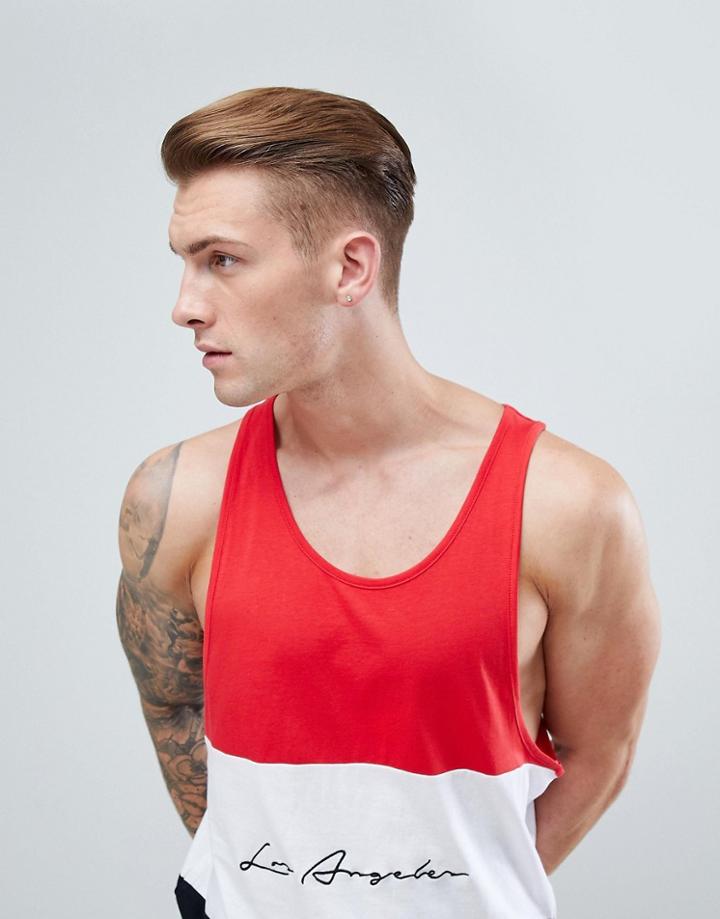 New Look Color Block Tank With La Embroidery In Red - Red