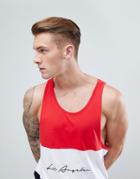 New Look Color Block Tank With La Embroidery In Red - Red