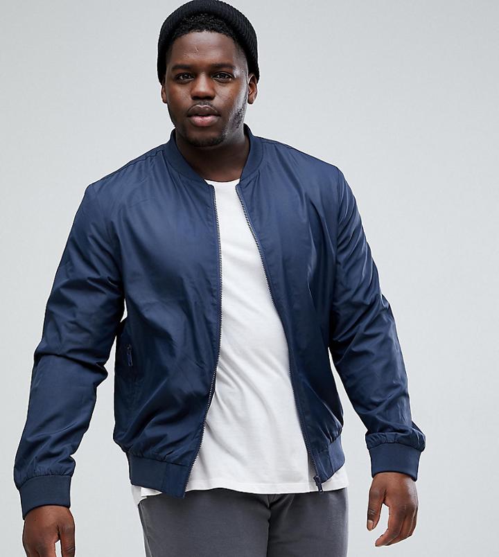 Brave Soul Plus Nylon Lightweight Bomber Jacket - Navy