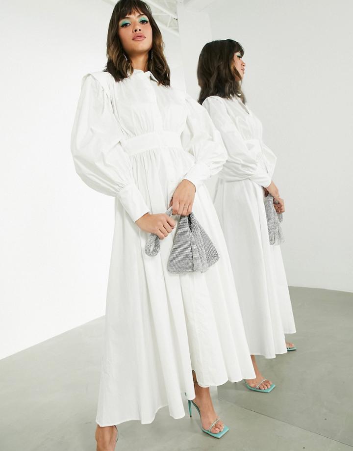 Asos Edition Cotton Shirt Dress With Blouson Sleeve In White