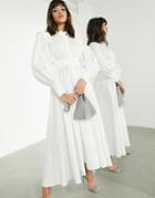 Asos Edition Cotton Shirt Dress With Blouson Sleeve In White