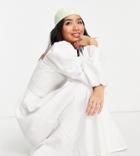 New Look Petite Shirred Textured Midi Dress In White