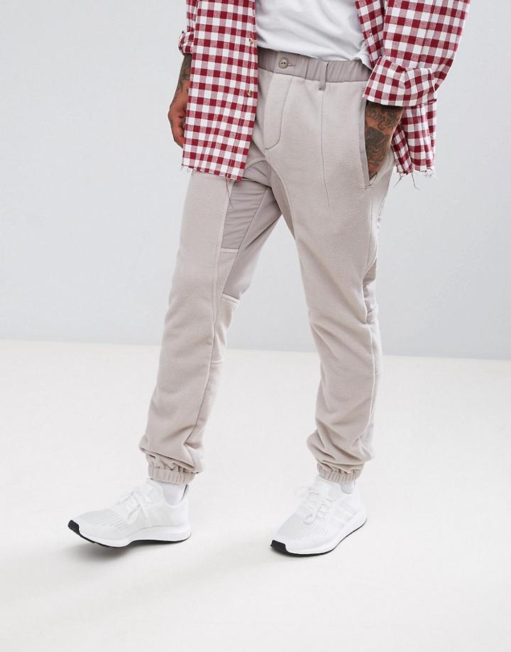 Asos Slim Pants With Fleece Panels In Beige - Beige