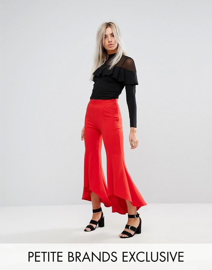 John Zack Petite Cigarette Pant With Ruffle Hem - Pink