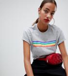 Boohoo Rainbow Stripe Block T-shirt - Gray