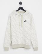 Nike Sport Essentials All Over Logo Print Fleece Hoodie In Stone-neutral