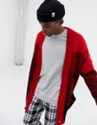 Collusion Longline Cardigan In Red - Red