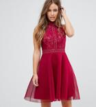 Little Mistress Petite High Neck Mesh Prom Skater Dress - Red