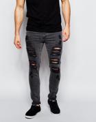 Asos Super Skinny Jeans With Extreme Rips In Washed Black - Washed Black