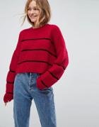 Asos Chunky Sweater With Contrast Ladder Stitch - Red