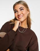Topshop Frill Neck Sweat In Chocolate-brown