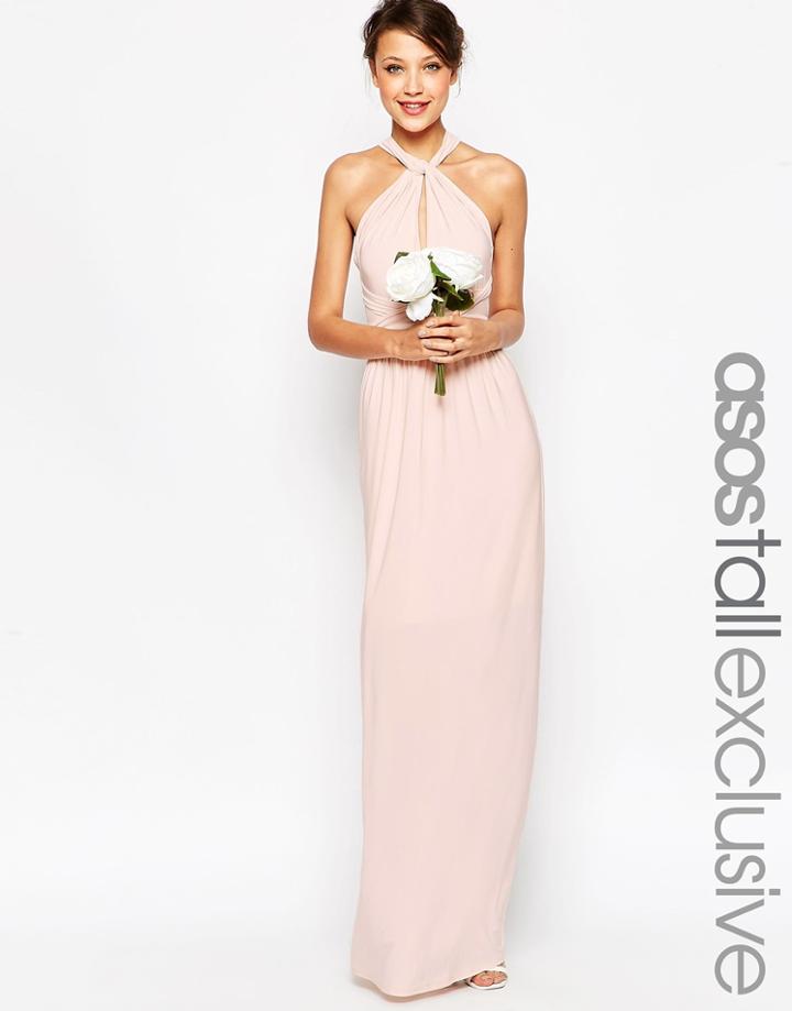 Asos Tall Wedding Plunge Wrap Maxi Dress With Tie Waist - Navy