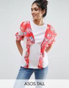 Asos Tall T-shirt With Floral Ruffle Detail - White