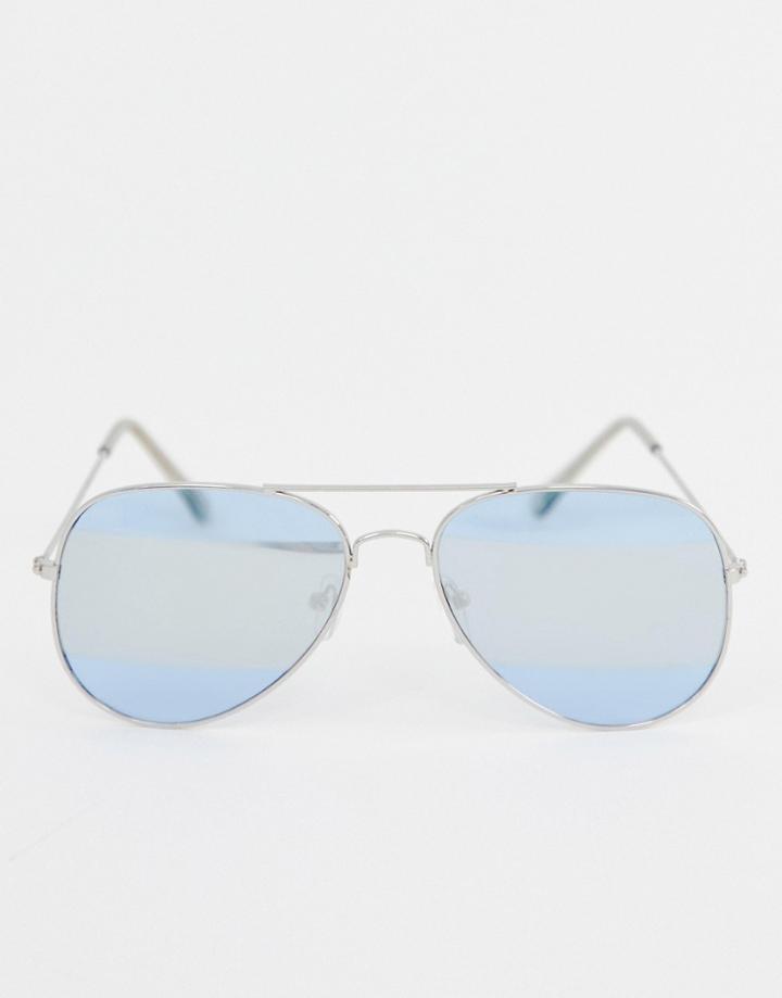 7x Aviator Sunglasses With Mirror Stripe Lens - Silver