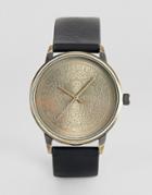 Asos Design Watch With Coin In Black And Burnished Gold - Black