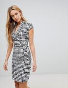 Liquorish Cap Sleeve Check Dress With D-ring And Attached Belt - Black