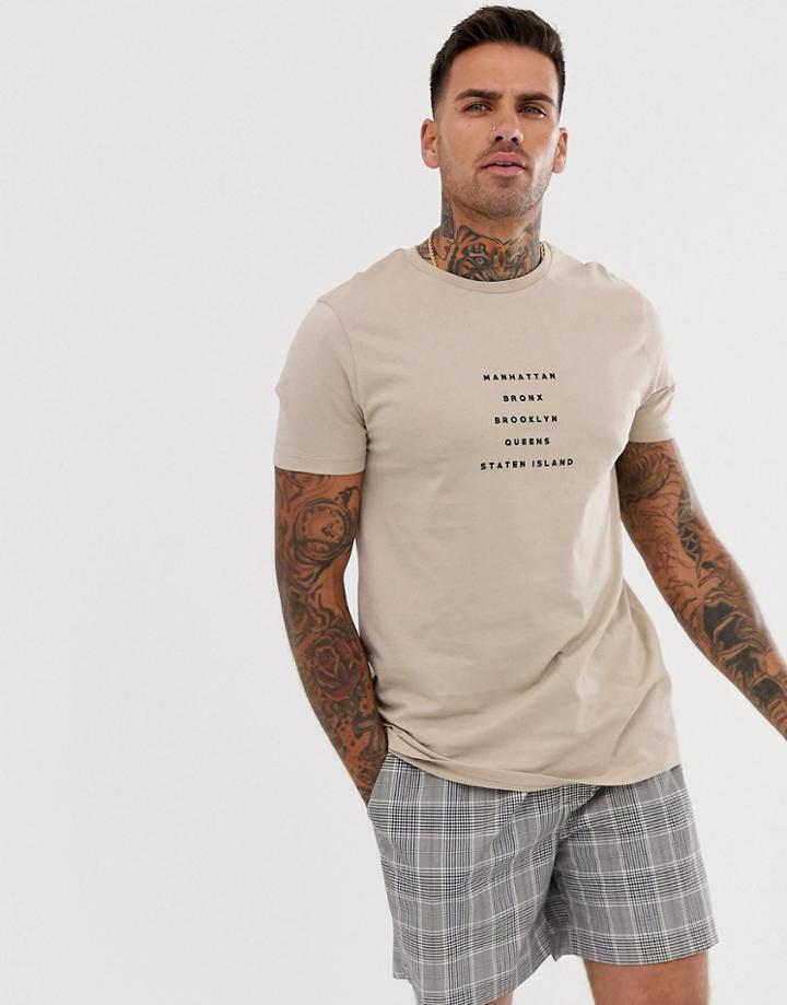 Asos Design T-shirt With City Print - Beige