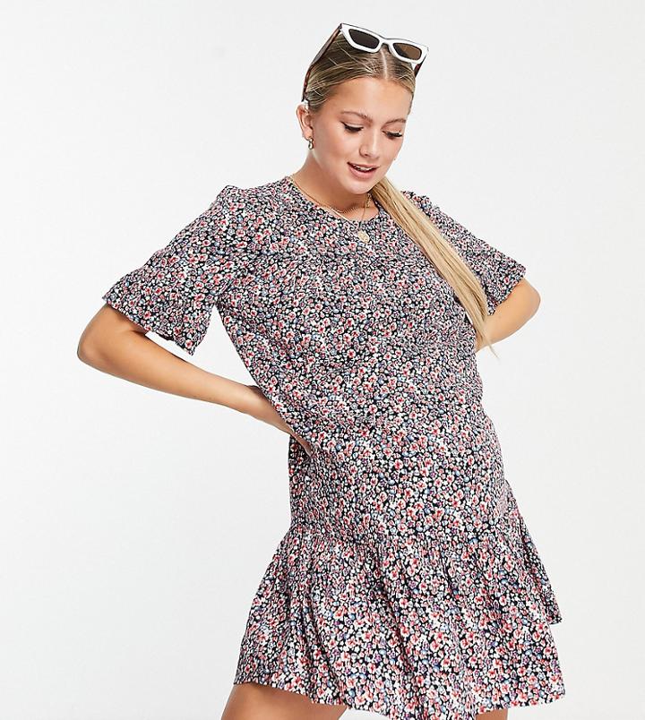 Pieces Maternity Midi Smock Dress In Lilac Whimsy Floral-multi