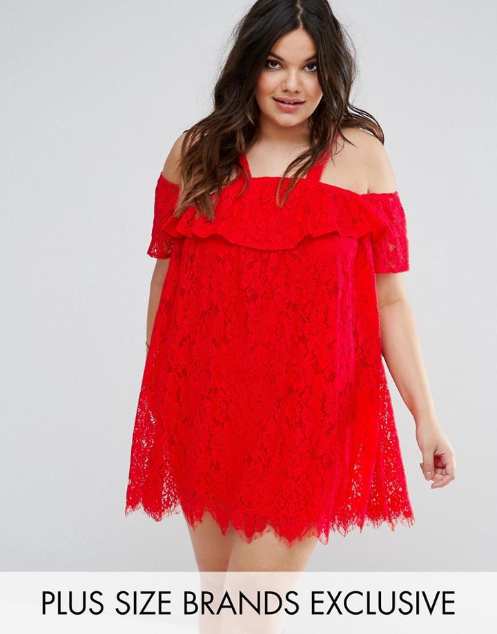 Missguided Plus Cold Shoulder Lace Shift Dress - Red