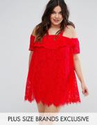 Missguided Plus Cold Shoulder Lace Shift Dress - Red