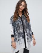 Religion Falling Fire Long Sleeve High Low Loose Fitted Shirt - Black