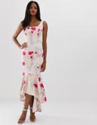 Chi Chi London Floral Embroidered High Low Dress With Square Neck In Neon Floral-multi