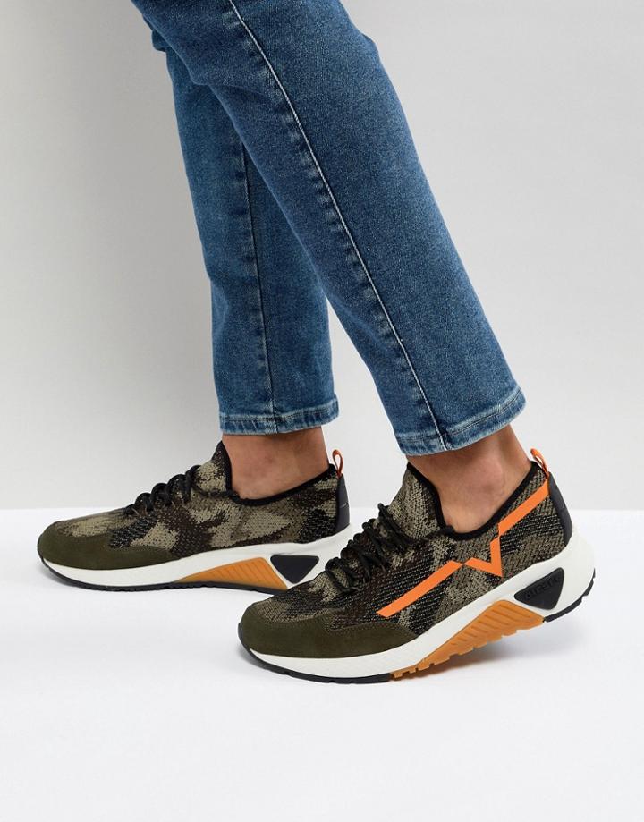 Diesel Digital Camo Sneakers In Khaki - Green