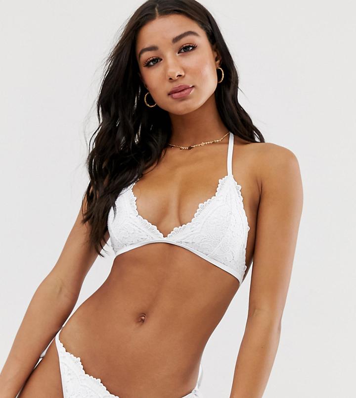 New Look Lace Detail Bikini Bottom In White