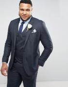 Asos Plus Wedding Skinny Suit Jacket In Blue Micro Woven Texture - Blue