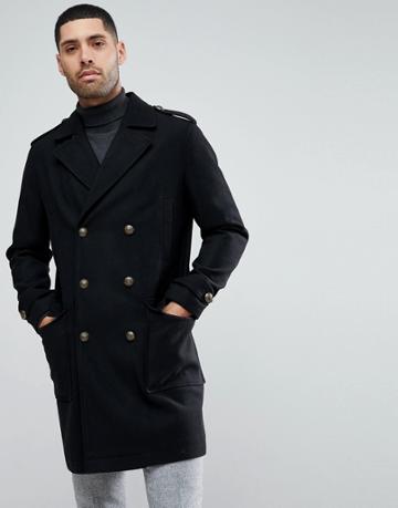 Stanley Adams Longer Length Military Wool Coat - Black