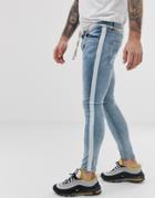 Night Addict Skinny Jeans With Taping And Waist Rope - Blue