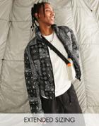 Asos Design Puffer Jacket In Paisley Print-black