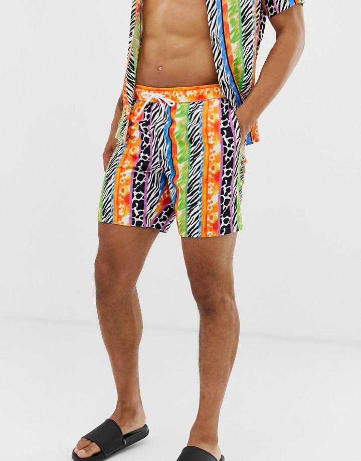 Asos Design Two-piece Swim Shorts In Bright Animal Stripe Print Mid Length - Multi