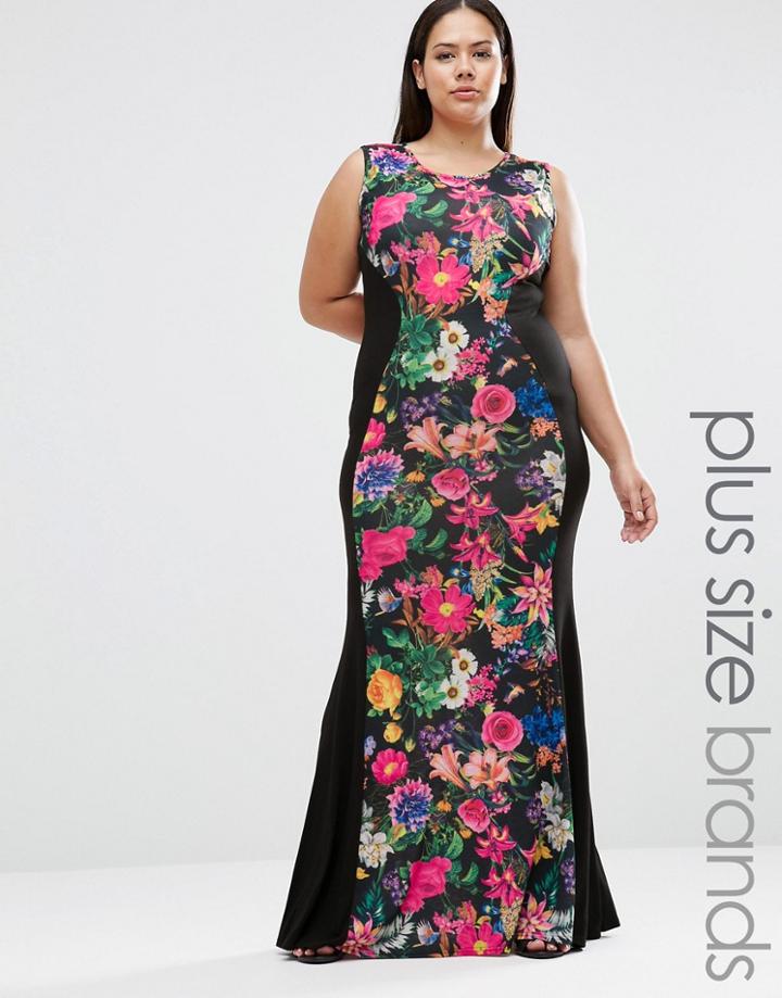 Club L Plus Illusion Maxi Dress In Tropical Print