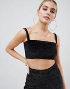 Fashionkilla Square Neck Crop Top Two-piece In Black Glitter - Black
