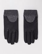 Asos Design Leather Gloves With Touch Screen And Rib Cuff-black