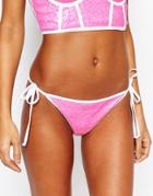 South Beach Neon Sequin Tie Side Bikini Bottom - Pink Sequin