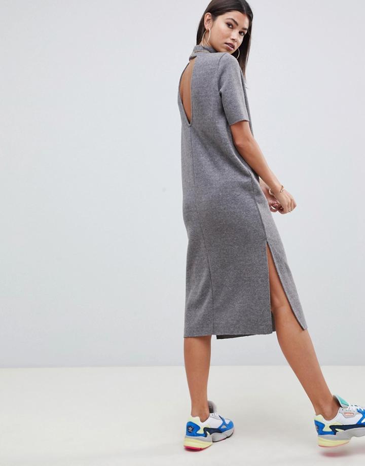 Asos Design Super Soft Midi T-shirt Dress With Open Back - Gray